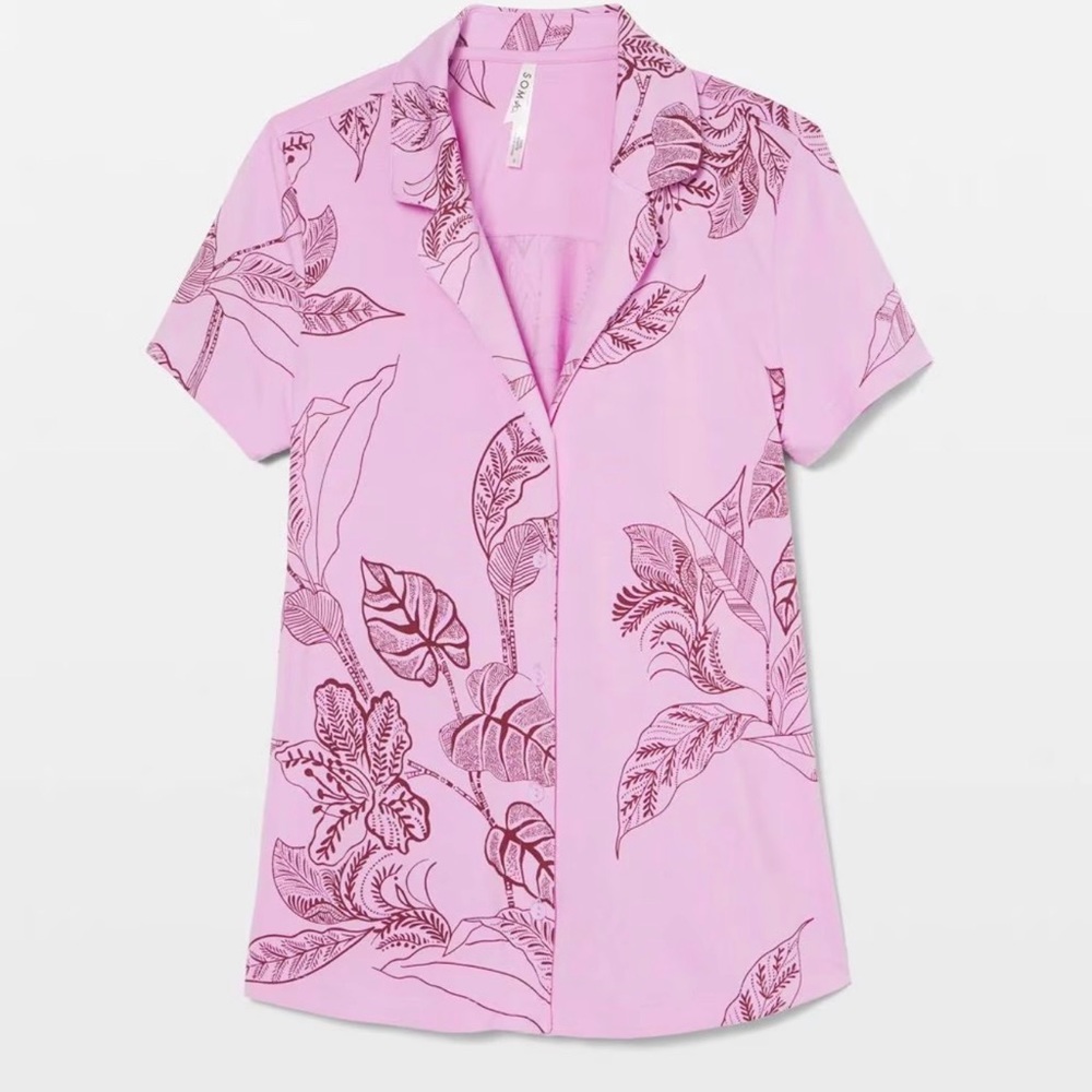 Soma Cool Nights Short Sleeve Notch Collar Bali Batik Meta Mauve Top - Picture 4 of 5